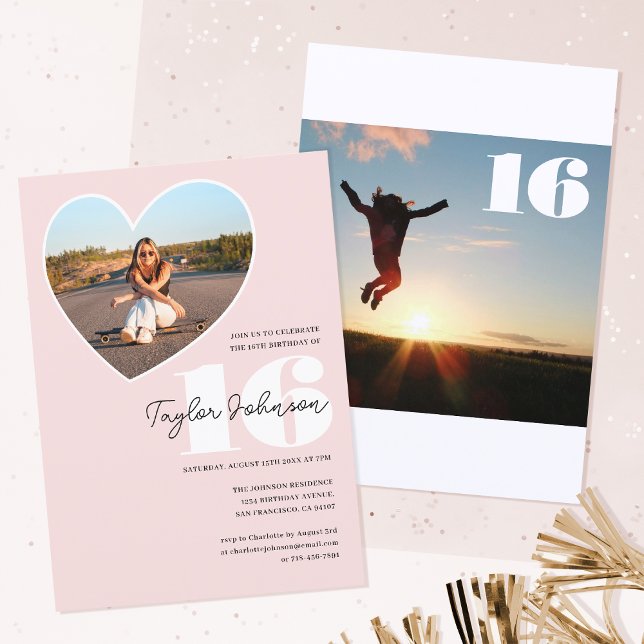 Convites Cor-de-rosa com Festa de aniversário de idade pers (Criador carregado)