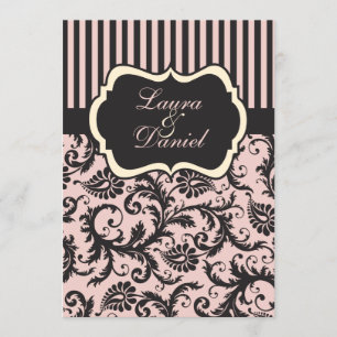 Convites Cor-de-rosa, creme, Cinza, Damask Strike Invitatio