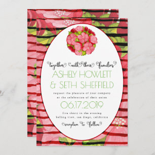 Convites Cor de rosa-do-campo e aquarela vermelha