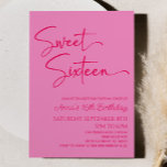 Convites Cor-de-rosa Doce Seis Festa de aniversário Mínima<br><div class="desc">Este é um doce rosa quente 16 moderno minimalista do 16º Convite de aniversário!</div>