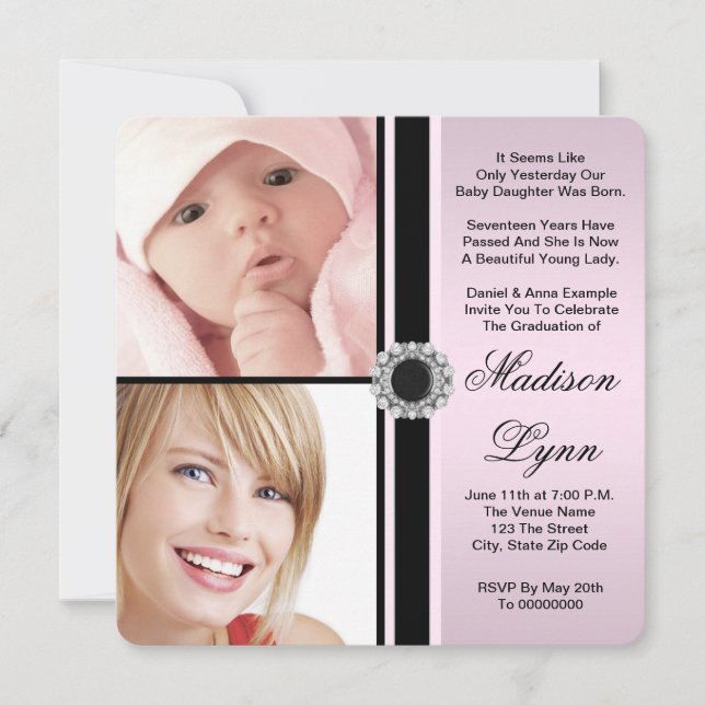 Convites Cor-de-rosa e agora graduação de fotos (Frente)