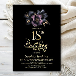 Convites Cor-de-rosa e Cinza Floral 18ª Festa de aniversári