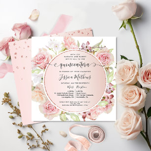 Convites Cor-de-rosa elegante, Esbranquiçada, Quinceanera 