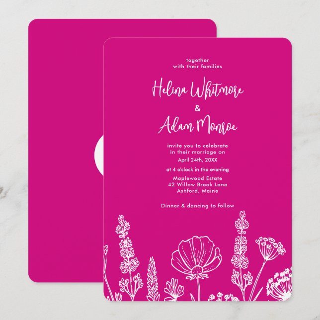 Convites Cor de Rosa | Elegante Wildflower Wekdim (Frente/Verso)