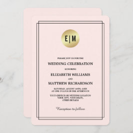 Convites Cor-de-rosa embebida elegante | Casamento Dourado