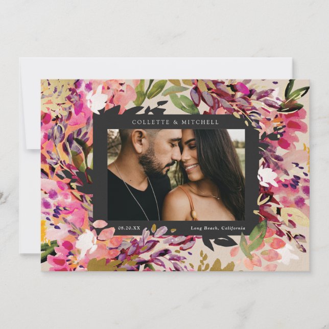 Convites Cor-de-rosa-quente com Buquê romântico (Frente)