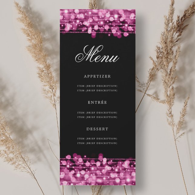 Convites Cor-de-rosa-quente do menu de Festa de aniversário (Elegant 70th Birthday Party Menu Hot Pink Invitation)