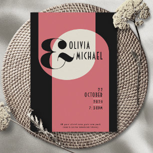 Convites Cor-de-rosa-salmão preto minimalista