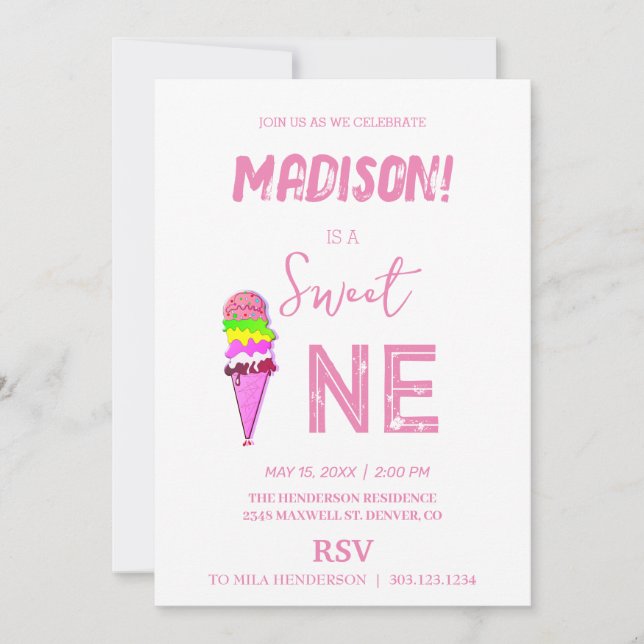 Convites Cor do arco-íris do Sorvete doce, (Frente)