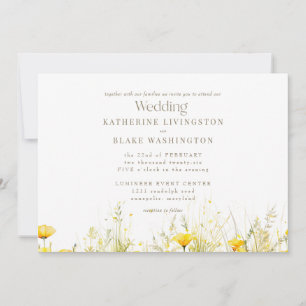 Convites Cor Flor Amarela Selvagem Casamento Texto Dourado 
