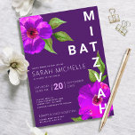 Convites Cor Floral Rosa do Bato Roxo Moderno Mitzvah<br><div class="desc">Tenha orgulho, alegria e mostre este marco do seu Bat Mitzvah favorito com este sofisticado e personalizado convite! Uma aquarela floral rosa, chica, espantosa, roxa, com serifa san moderno sobrepõe-se a um fundo profundo de ameixa roxa. Personalize o texto personalizado com o nome, a data e as informações do local...</div>