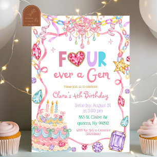 Convites Cor Pastel Quatro para Sempre uma Joia Aniversário