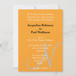 Convites Cor Solar do Monograma Laranja