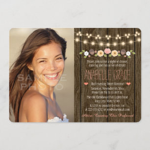 Convites Cora a corda do doce rústico dezesseis das luzes