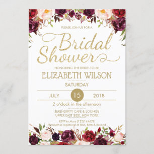 Convites Cora floral Dourado personaliza o chá de panela