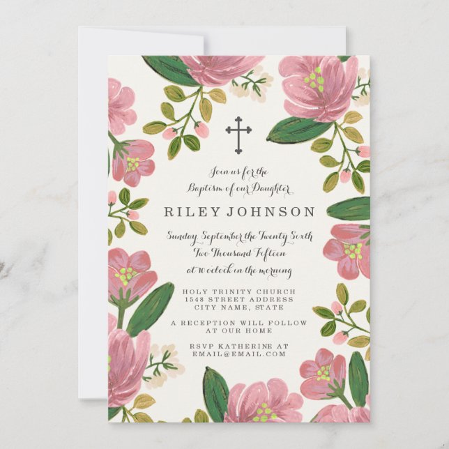 Convites Cora o baptismo do buquê (Frente)