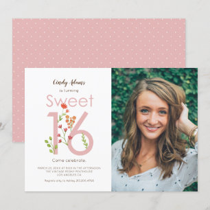 Convites Cora o doce cor-de-rosa dezesseis com flores da