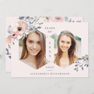 Convites Cora o partido floral geométrico cor-de-rosa do