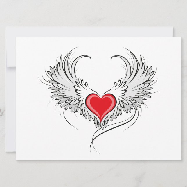 Convites Coração Anjo Vermelho com asas (Frente)