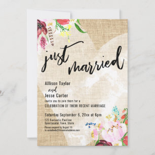 Convites Coração Boho Flores Sacaria Casamento Recém-Casado