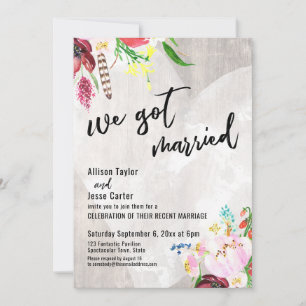 Convites Coração Boho, Madeira De Rústica Floral Nós No