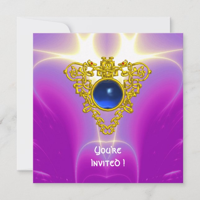 Convites CORAÇÃO CÉLTICO, azul brilhante, rosa violeta roxo (Frente)