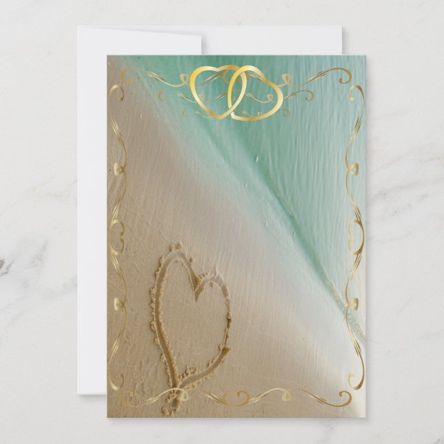 Convites Coração cinzelado na areia Invitation4 (Frente)