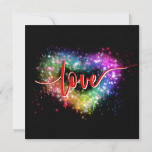 Convites Coração colorido cintilante com letra de amor
