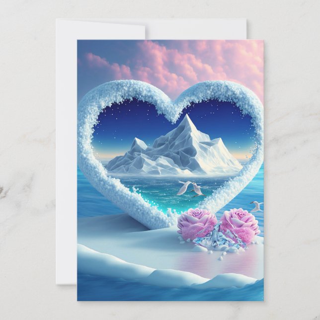 Convites Coração da Glaciar: Polar Charm Wedding Invitati (Frente)