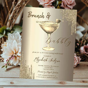 Convites Coração de Cocktail Dourado com Gotas de Brilho pa