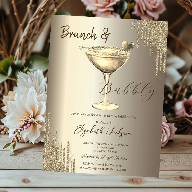 Convites Coração de Cocktail Dourado com Gotas de Brilho pa (Criador carregado)