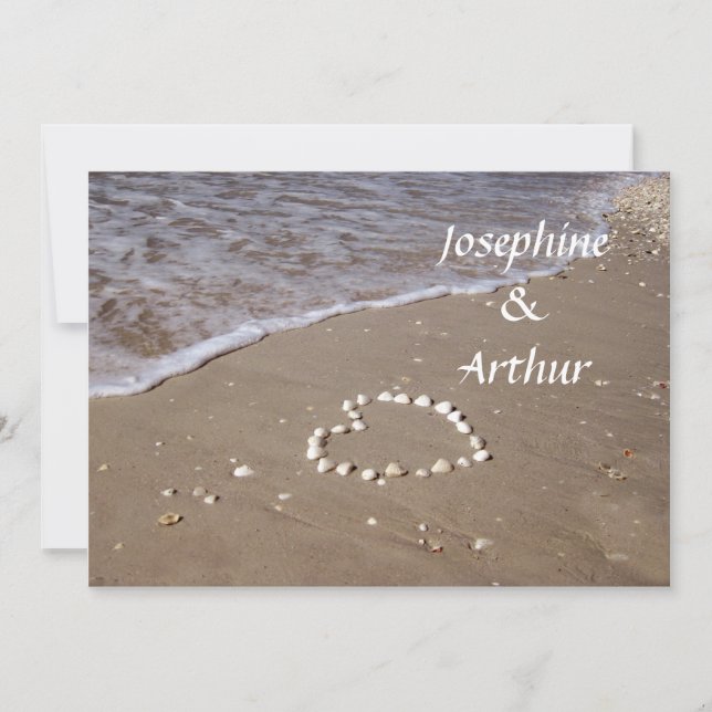 Convites Coração de Conchas na Areia -horizontal (Frente)