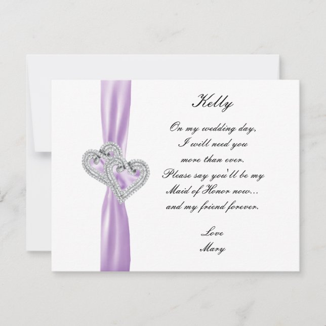 Convites Coração de Diamante Casamento Roxo Dama de Honra C (Frente)