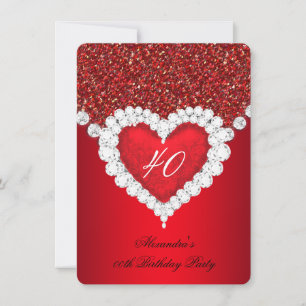 Convites Coração de Diamante Vermelho Brilhante Elegante de