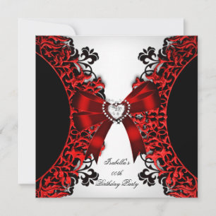 Convites Coração de Diamante Vermelho Preto Branco Festa de