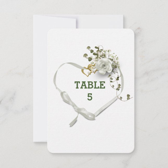 Convites Coração de Fita Branca de Tabletop de Casamento (Frente)