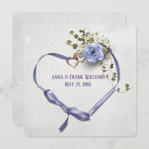 Convites coração de fita roxa com anéis para renovação da p