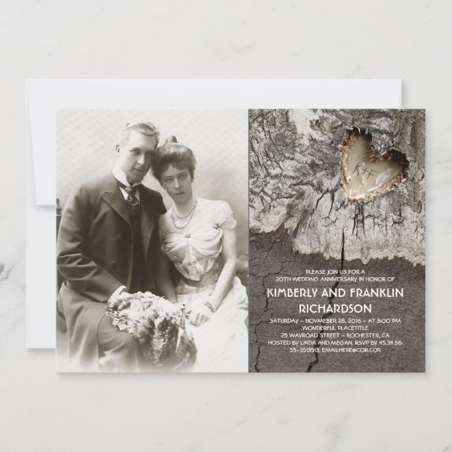 Convites Coração de Madeira Rústica Foto Casamento Aniversá (Frente)