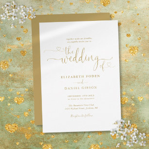 Convites Coração de Ouro Elegante Caligrafia Casamento Scri