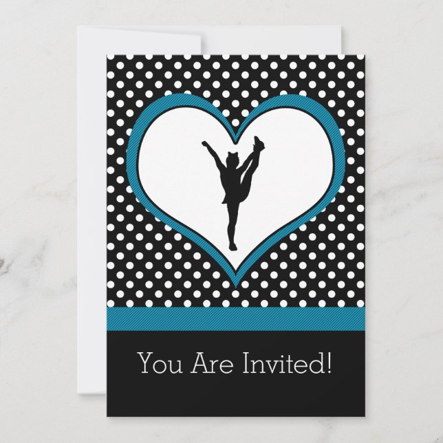 Convites Coração de Polka Cheer em Azul Teal (Frente)