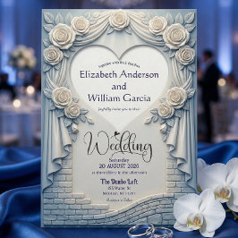 Convites Coração de Tapeçaria de Rosa Azul Romântica Esculp