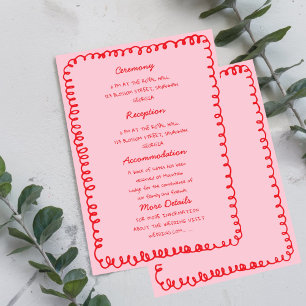 Convites Coração desenhado à mão Rosa e Vermelho Casamento 