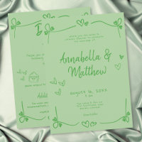 Coração Desenhado à Mão Verde Casamento Moderno Ca
