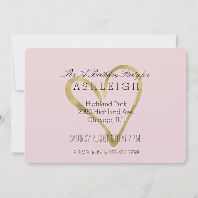 Convites Coração do aniversário Dourado (Frente)