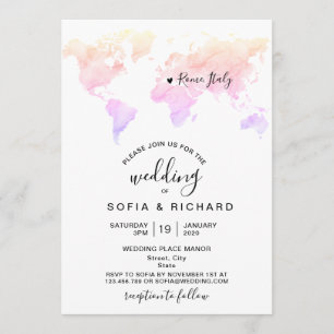 Convites Coração do Mapa Mundial de Aquarela de Destino de