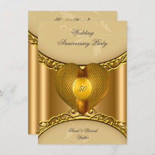 Convites Coração do Ouro Dourado Elegante do Partido dos 50