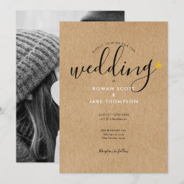 Convites Coração Dourado Chic Casamento Foto Kraft Rústico