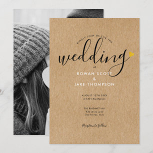 Convites Coração Dourado Chic Casamento Foto Kraft Rústico