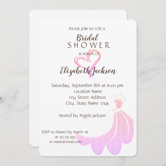 Convites Coração Dourado Elegante, Chá de panela de vestime (Frente/Verso)