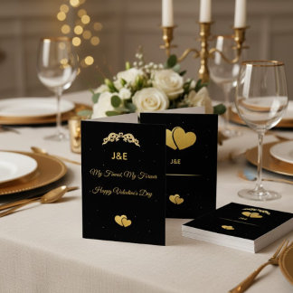 Convites Coração Dourado Elegante e V Personalizado com Gra